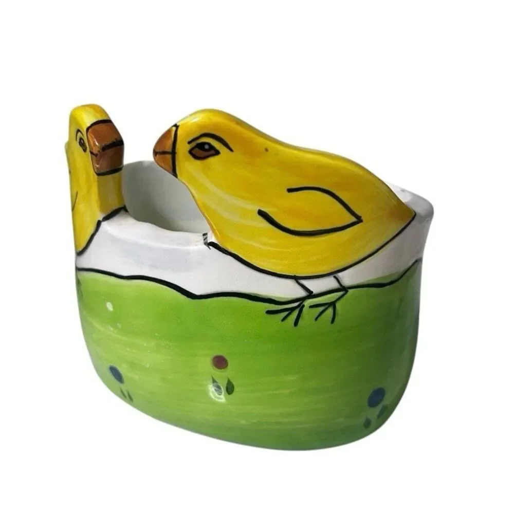 Vtg Andrea West For Sigma Tastesetter Candy Dish Bowl Green Yellow Ceramic Chic